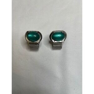 Swank Vintage Cufflinks Green Stone Silver Tone‎ Mesh Band Retro Mens Jewelry